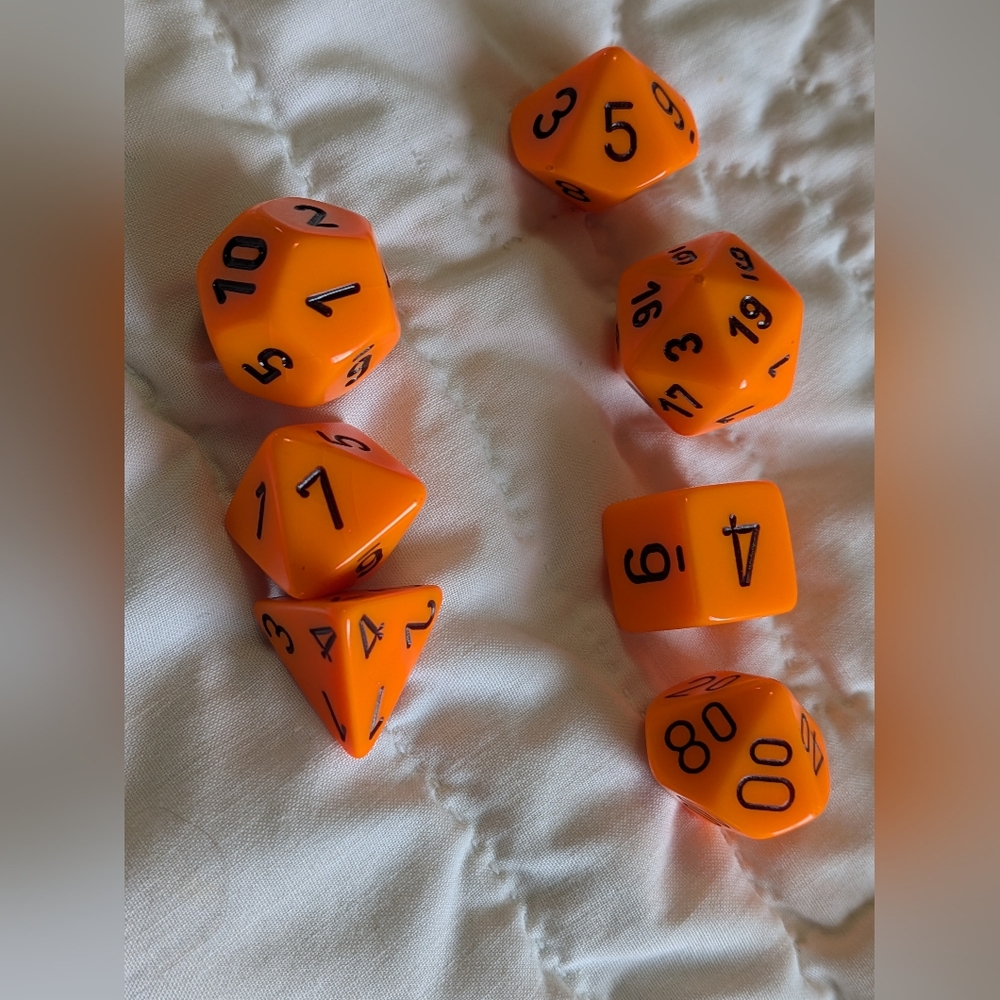 Polyhedral DND Dice Set Safety Orange With Black, 7 Piece Set